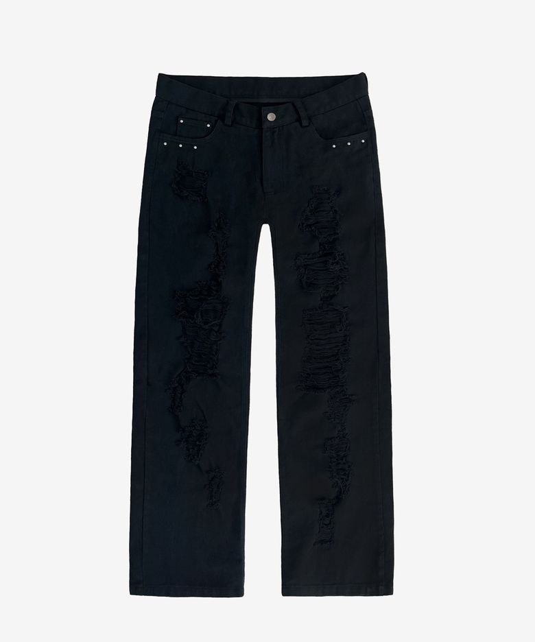 디스트로이드 로우 세미 슬림 팬츠_블랙 Destroyed Low-Rise Semi-Slim Pants _Black
