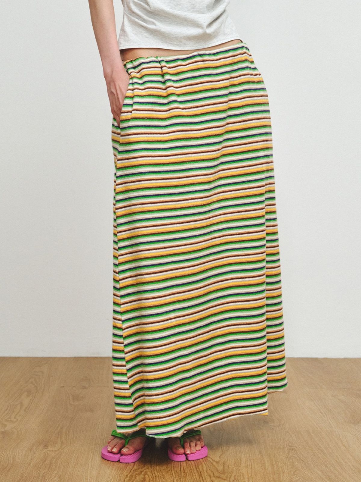 플리즈프로젝트(PLZPROJECT) TERRY MULTI-STRIPE SKIRT, GREEN