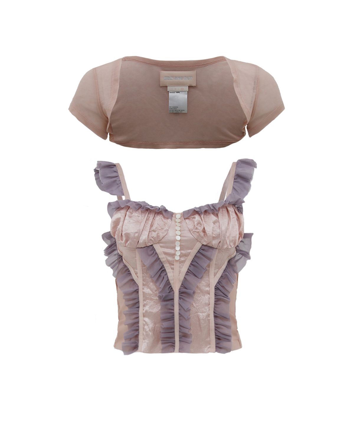 오드원아웃(ODDONEOUT) COLORED MESH SHIRRING TOP&BOLERO PINK