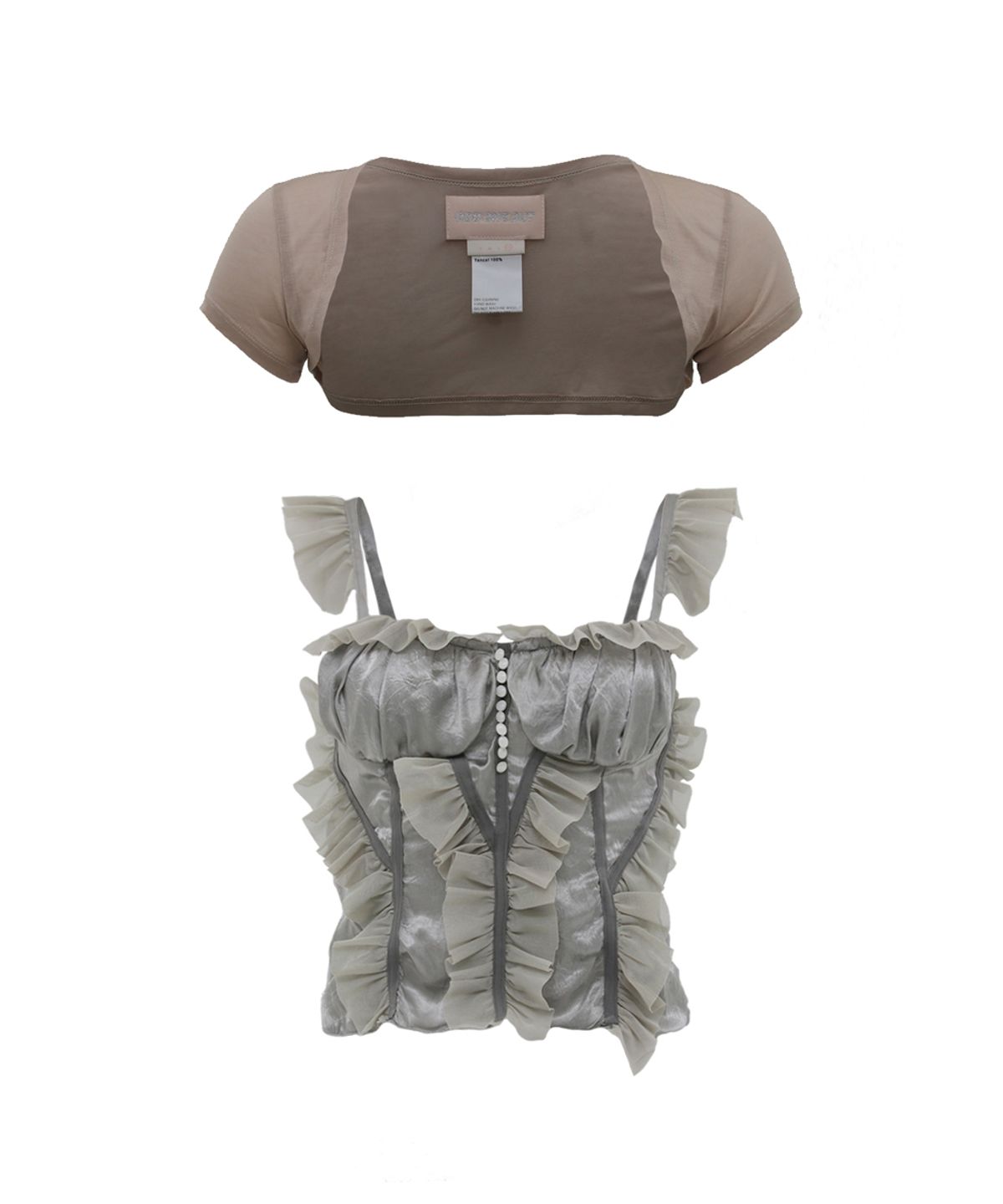 오드원아웃(ODDONEOUT) COLORED MESH SHIRRING TOP&BOLERO GRAY