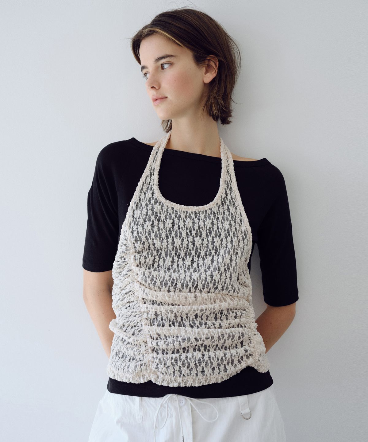 유라고(URAGO) Lace halter shirring top