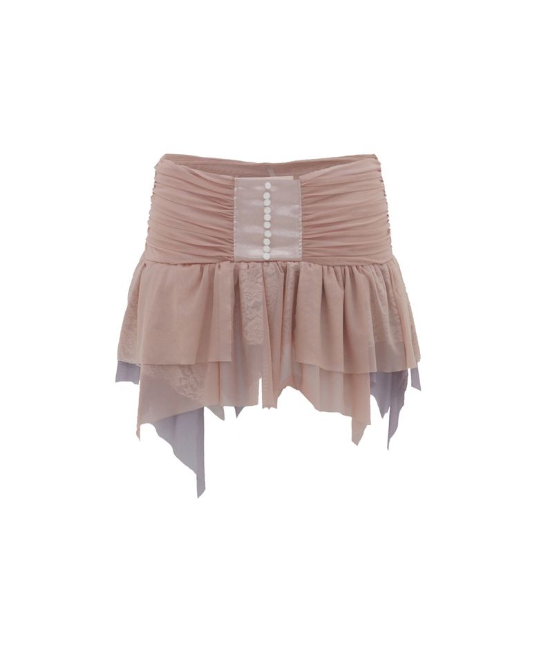 COLORED MASH SHIRRING SKIRT PINK