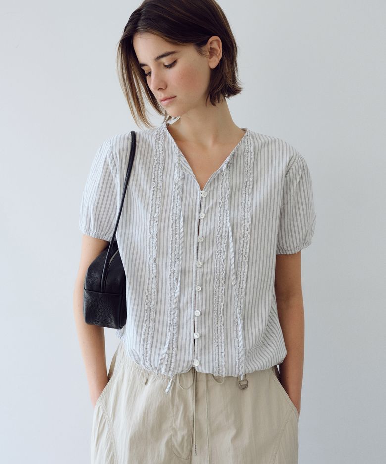 Stripe frill blouse