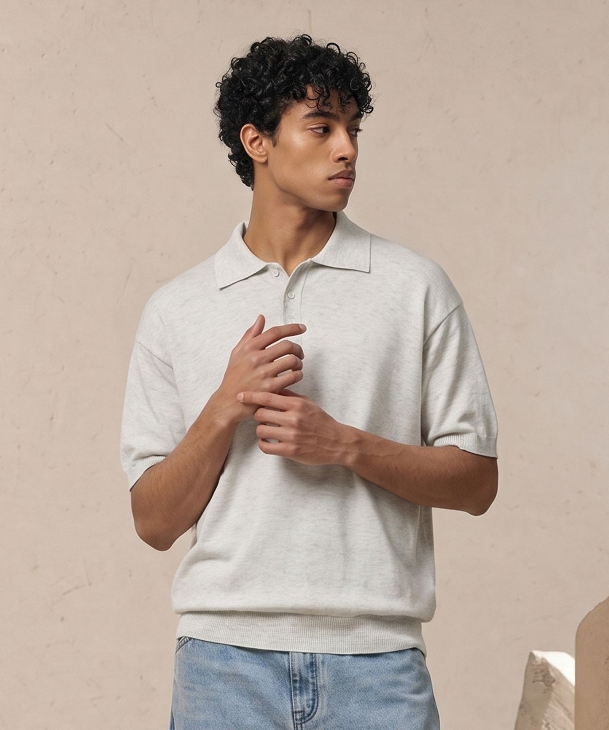 베리베인(VERYVAIN) ESSENTIAL SUMMER POLO KNIT (LIGHT GRAY)