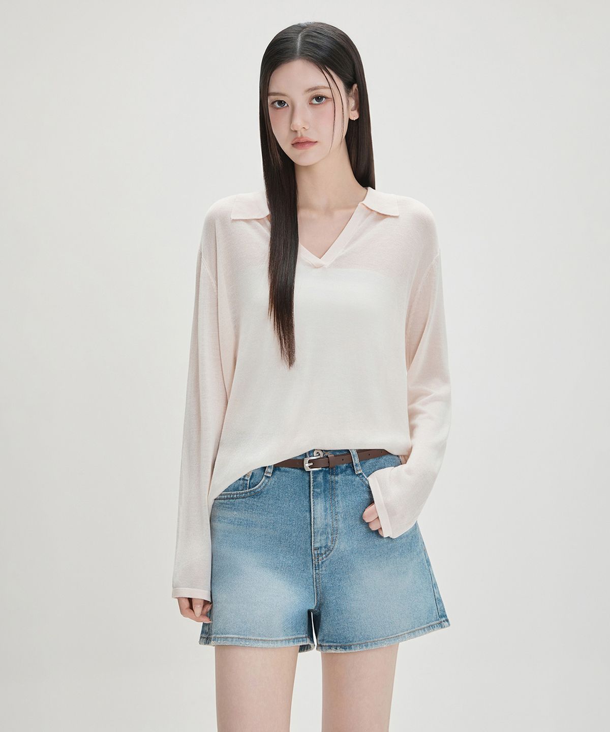 미쏘(MIXXO) 루즈핏 오픈카라 썸머 니트_MIWKAG72AS
