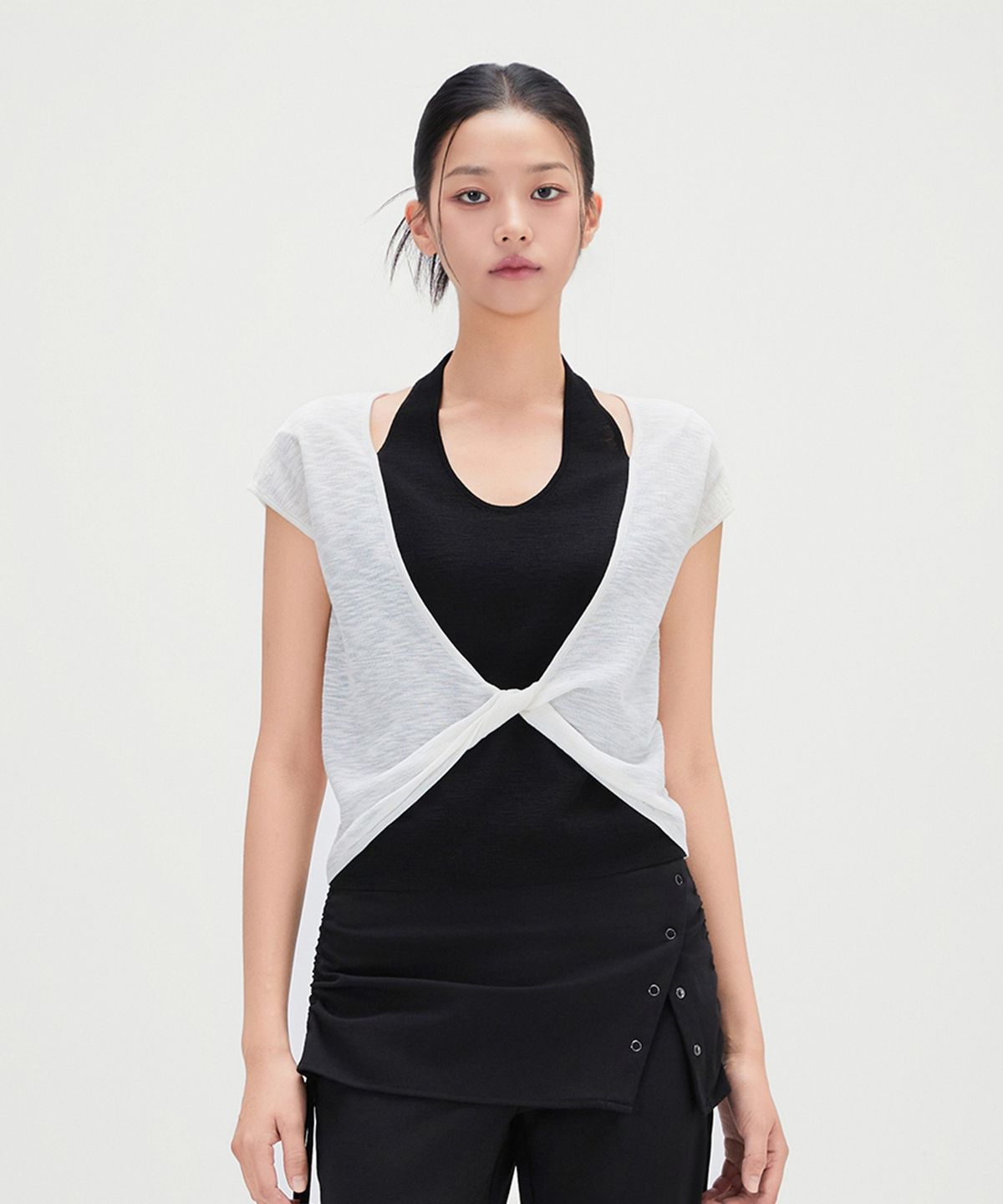 미쏘(MIXXO) 레이어드 꼬임 반팔 니트 RE KAG54SS_MIWKAG73QS