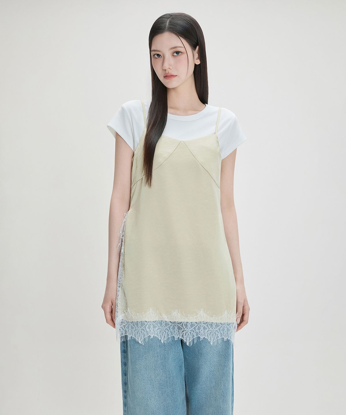 미쏘(MIXXO) 레이스 새틴 레이어드 원피스_MIWOWG51QG