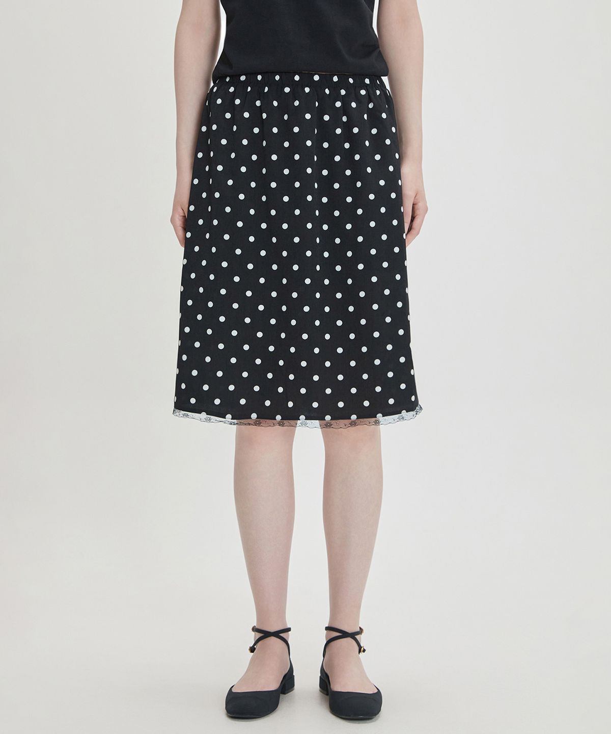 미쏘(MIXXO) 도트 사틴 미디 스커트_MIWWHG70SS