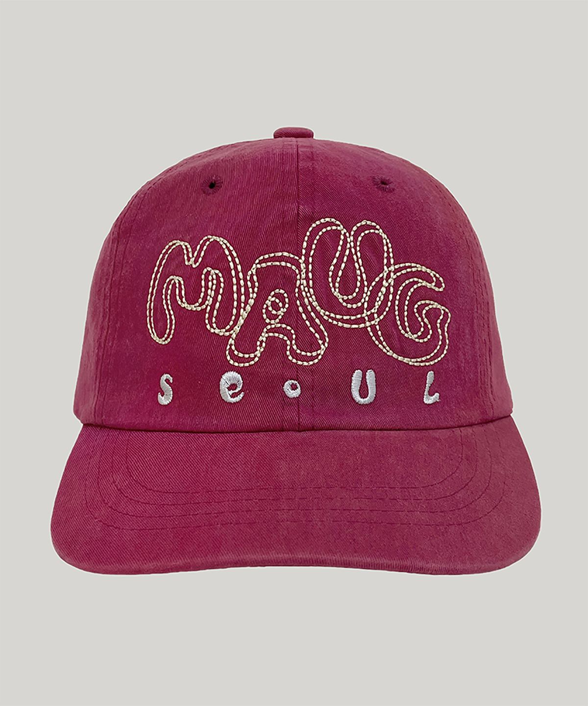 마우그(MAUG) 포피 스티치 워싱 와이드 볼캡 마젠타