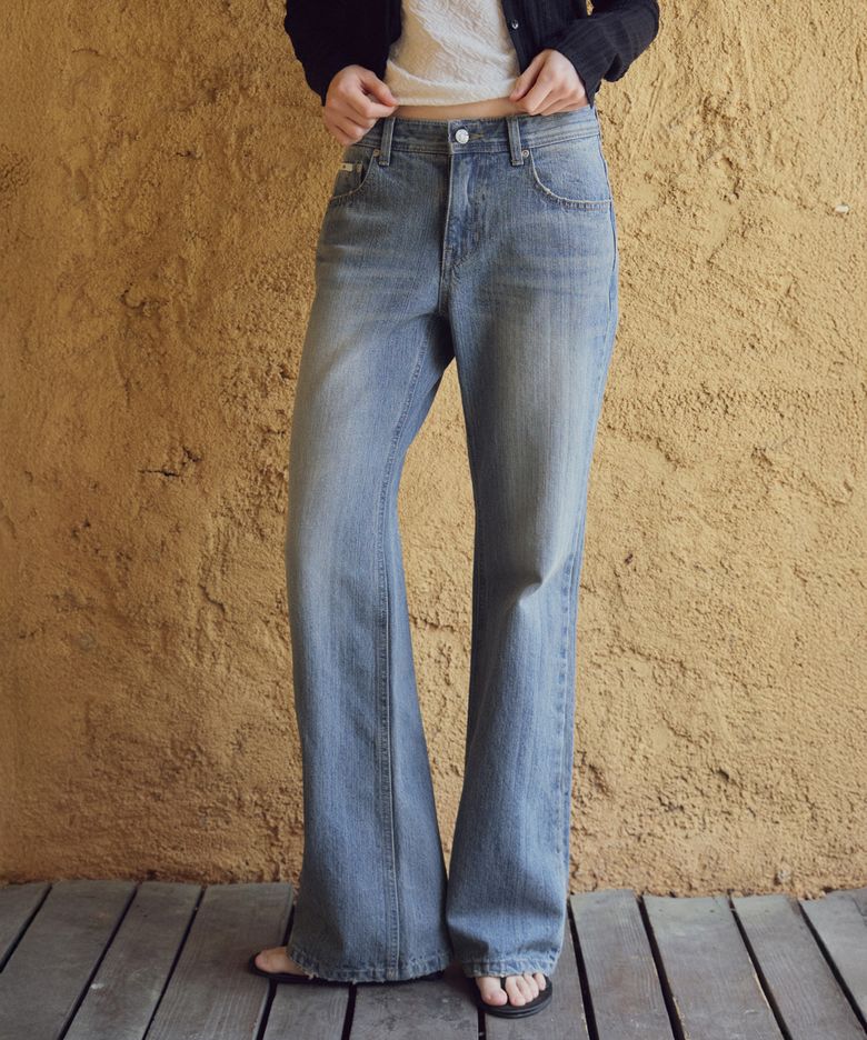 Low Rise Straight Strap Denim Pants _CTD429(Medium Blue)