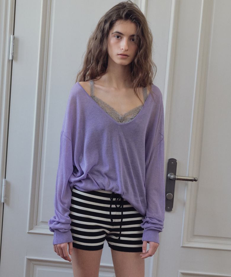 Stripe Knit Micro Shorts_CTB570(Black)