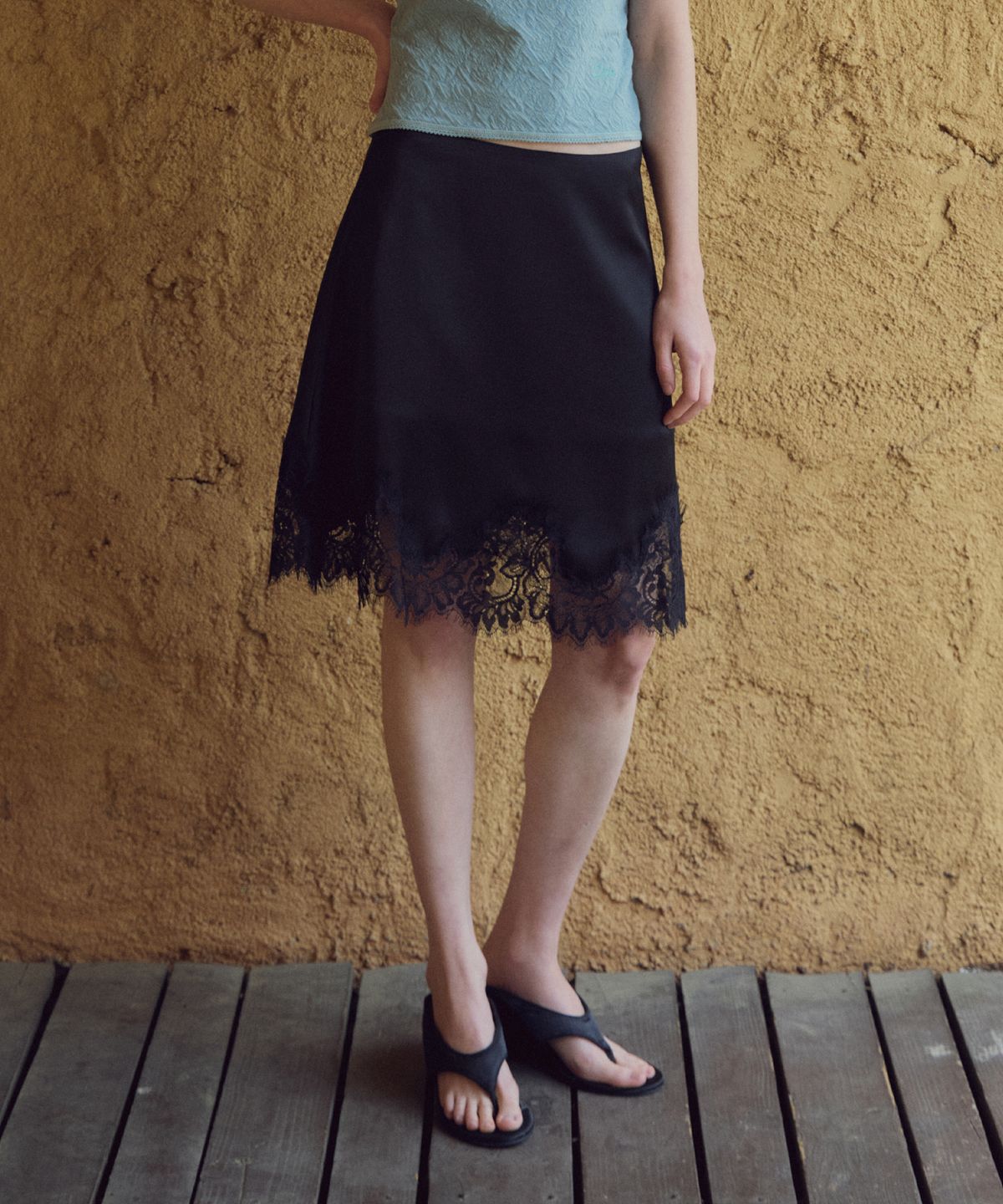 씨타(CITTA) A-Line Lace Satin Skirt_CTS632(Black)