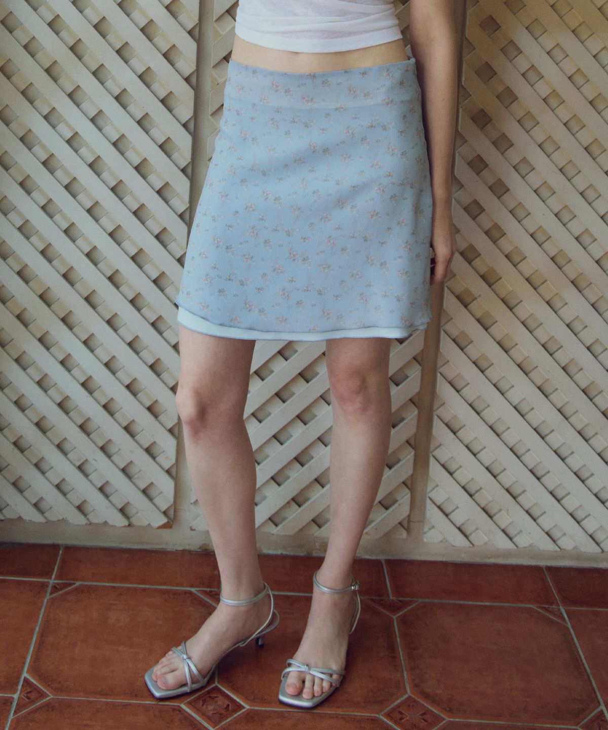 씨타(CITTA) Floral Chiffon Midi Skirt_CTS634(Blue)