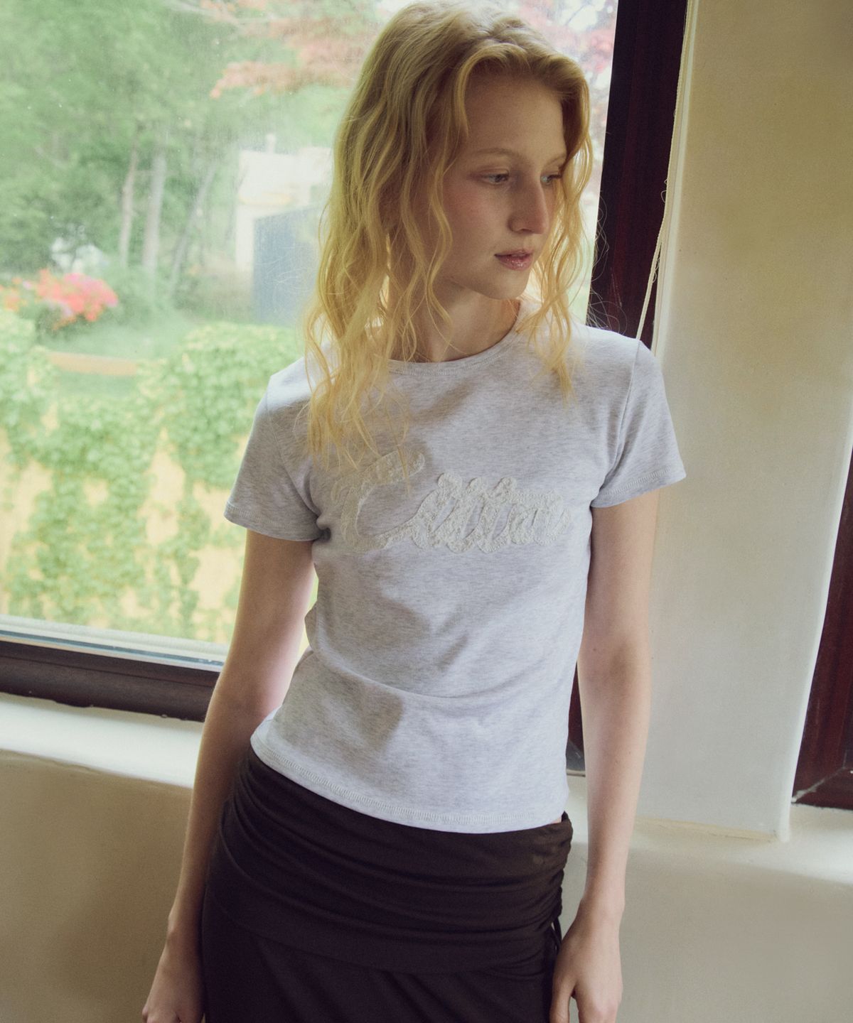 씨타(CITTA) Lace Applique T-shirt_CTT3029(White Melange)