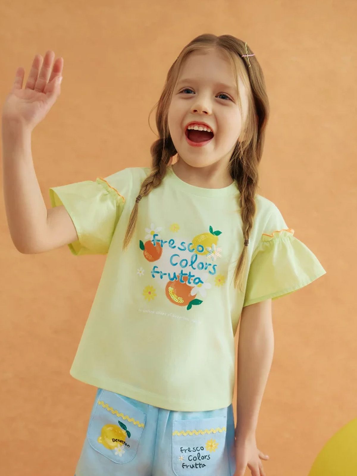 베네통키즈(BENETTONKIDS) 프루타 스팽글 티셔츠_QATS33631YG
