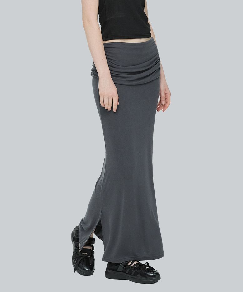 Ruched Waist Long Skirt (Charcoal)