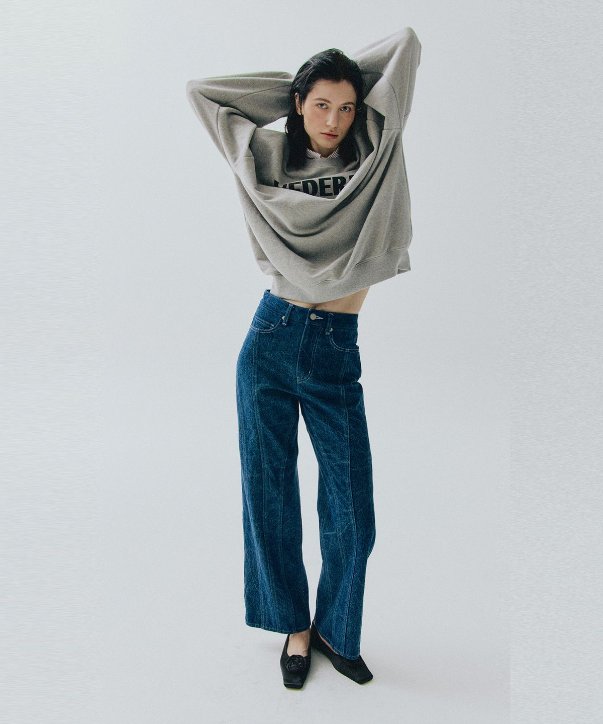 베데르미(VEDERMI) deep blue double-seamed denim pants