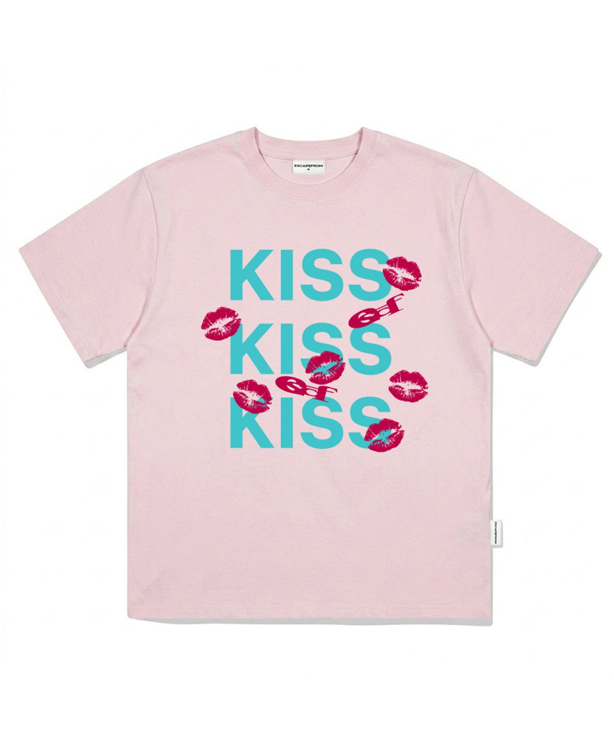 이스케이프프롬(ESCAPEFROM) KISS KISS KISS 프린트 오버핏 반팔티 핑크