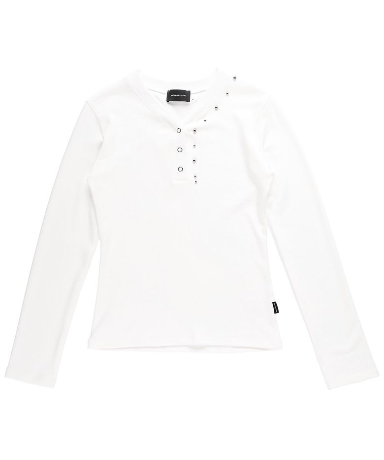 STUD NECKLINE LONG SLEEVE WHITE