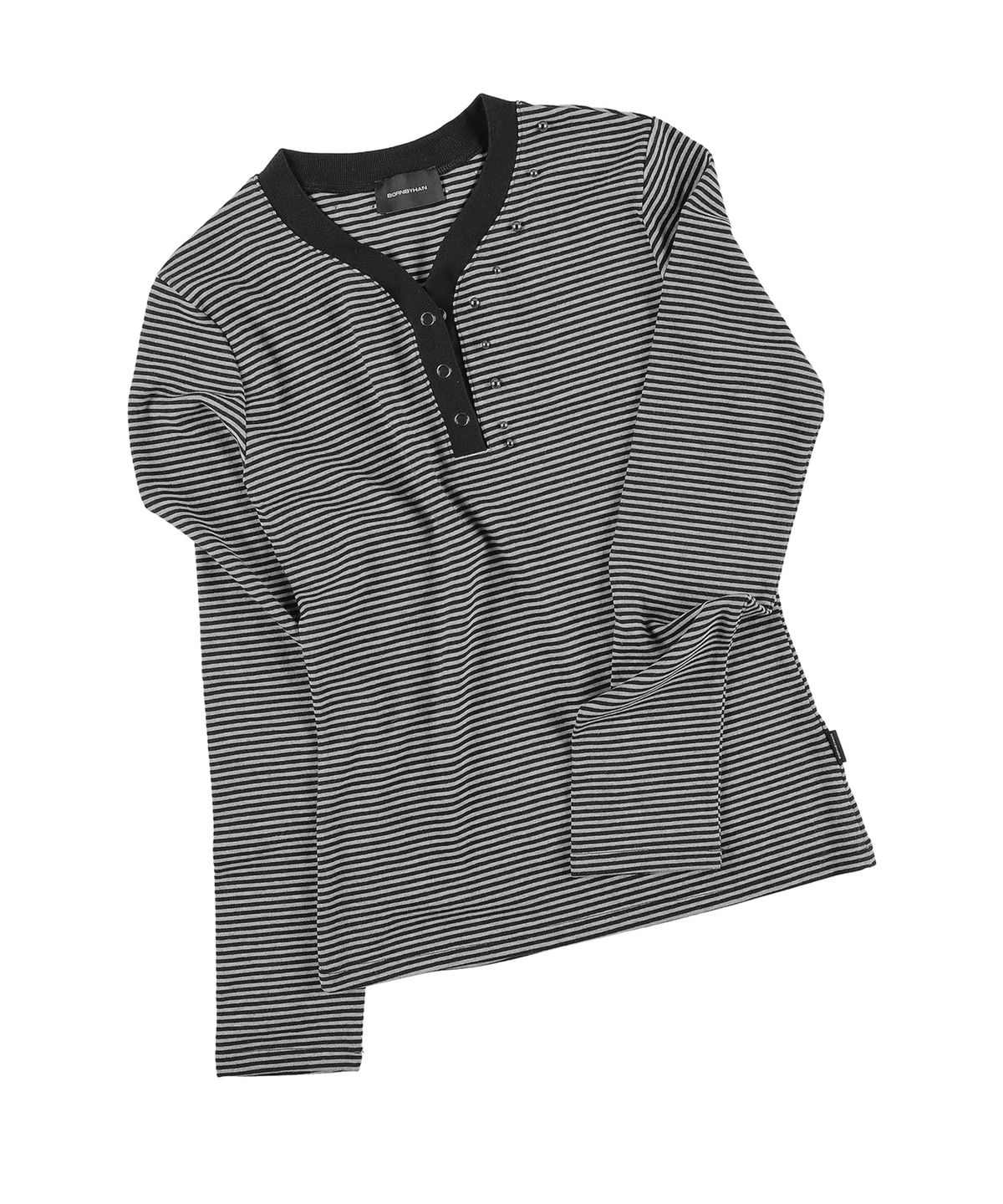 본바이한(BORNBYHAN) STUD NECKLINE STRIPE LONG SLEEVE BLACK