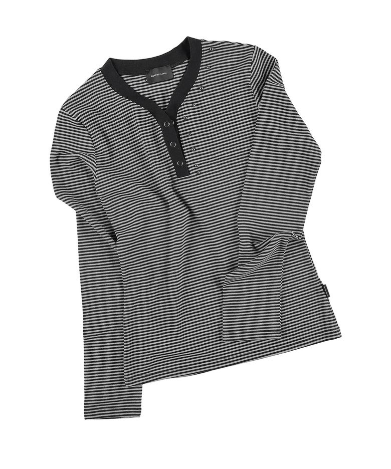 STUD NECKLINE STRIPE LONG SLEEVE BLACK