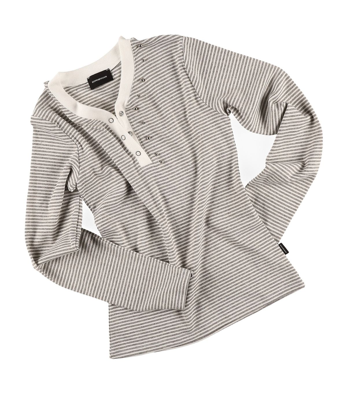 본바이한(BORNBYHAN) STUD NECKLINE STRIPE LONG SLEEVE GREY