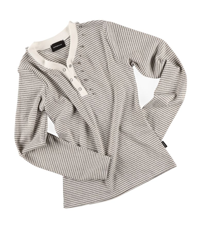 STUD NECKLINE STRIPE LONG SLEEVE GREY