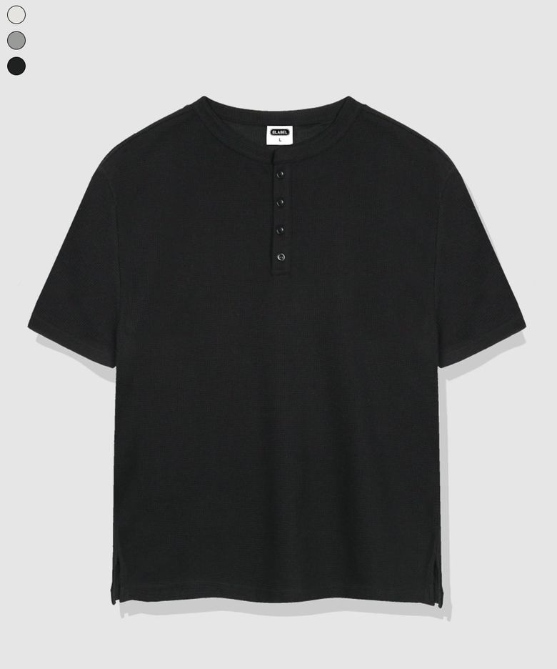 Yuonb Waffle Henley Neck Short-Sleeve T-shirt 3 Color [BLSR_1001]
