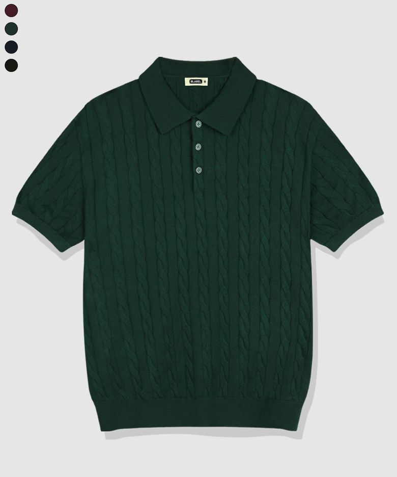 Oinel Cable Button Collar Short-Sleeve Knit 4 Color [BLSK_1001]