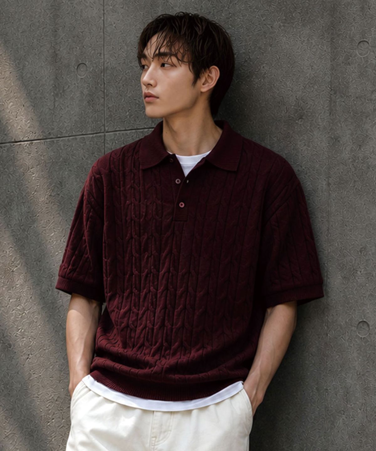 크로스닷(CROSSDOT) 세스온 케이블 버튼 카라 반팔 니트 4 Color [CRSK_0001]