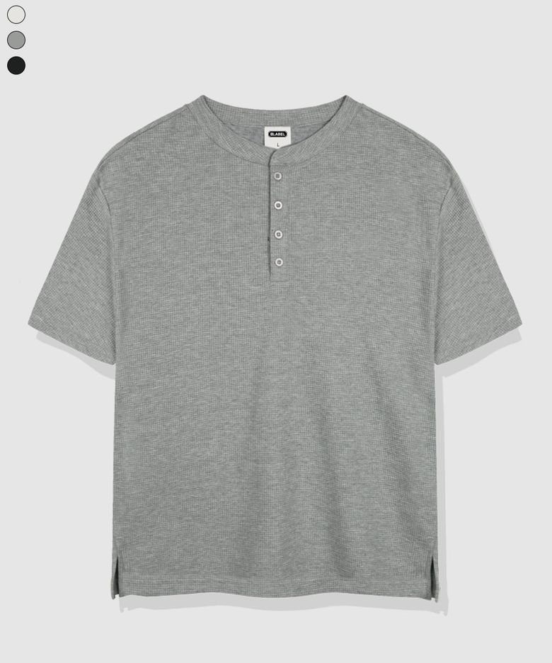 Raon Waffle Henley Neck Short-Sleeve T-shirt 3 Color [BLSR_0001]
