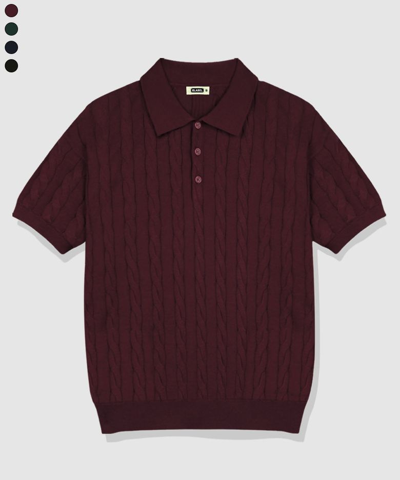 Miro Cable Button Collar Short-Sleeve Knit 4 Color [BLSK_0001]