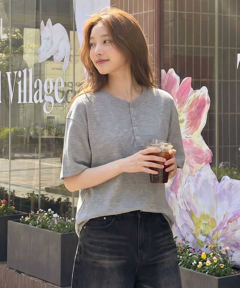 베르엘 와플 헨리넥 반팔 티셔츠 3 Color [ULSR_1001]