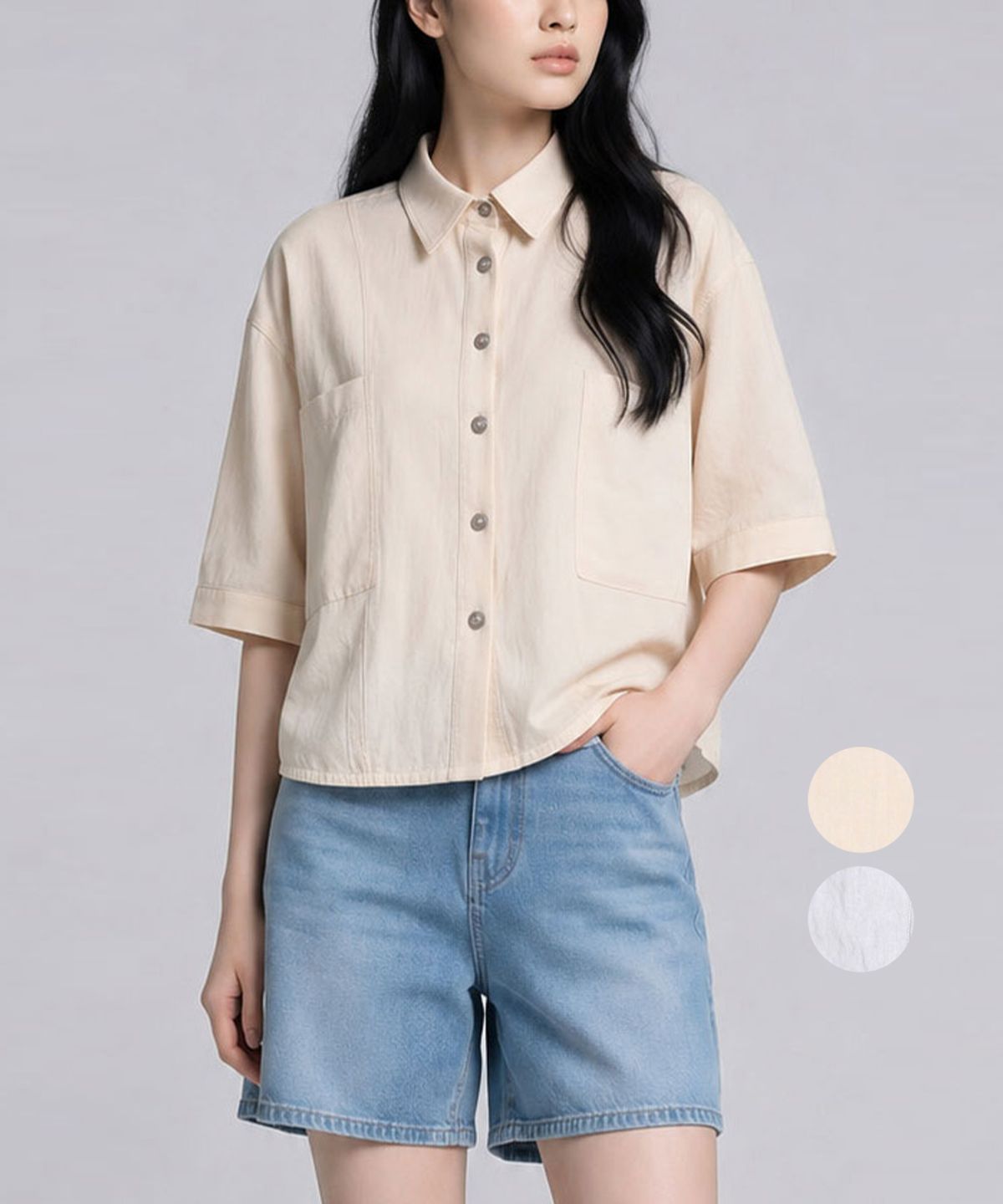 김영주 골프(KIM YOUNG JOO GOLF) 여름 카라넥 절개 포켓 오버핏 여성 반팔 셔츠 DQMLSH37