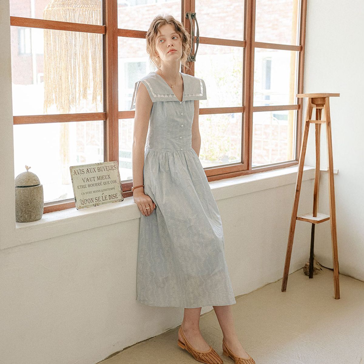 프라우드 마리(PROUD MARY) PM_Jacquard sailor collar midi dress_2color