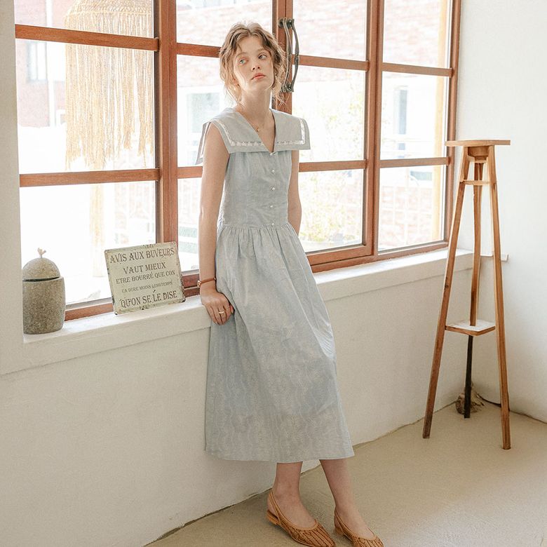 PM_Jacquard sailor collar midi dress_2color