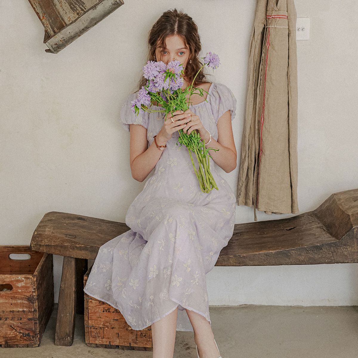 프라우드 마리(PROUD MARY) PM_Floral jacquard puff sleeve dress_LIGHT PURPLE