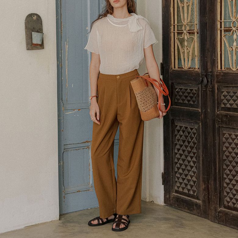 PM_Chic pintuck long pants_KHAKI BROWN