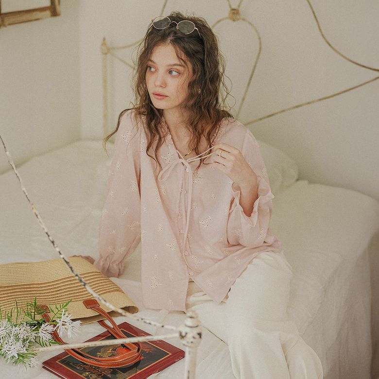 PM_Lovely eyelet ribbon shirt_PINK