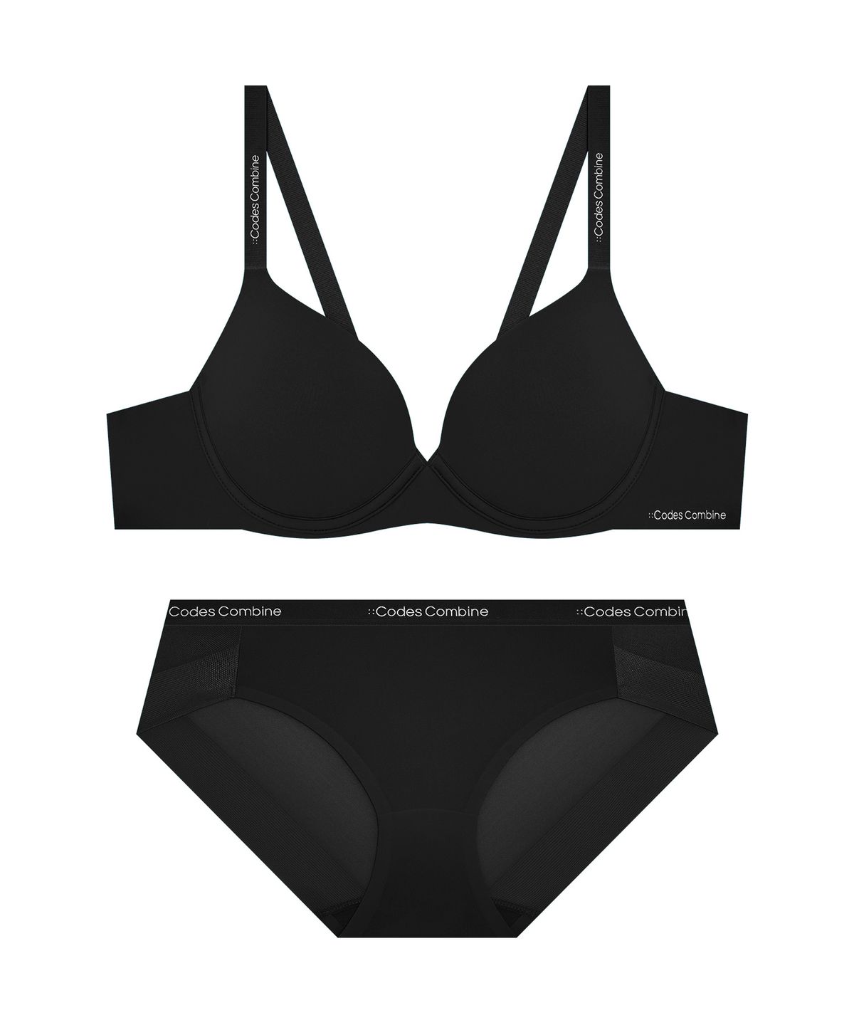 코데즈컴바인 이너웨어(CODES COMBINE INNERWEAR) 쉘론 쿨웨이브 프리무빙 브라 햄팬티 세트_블랙