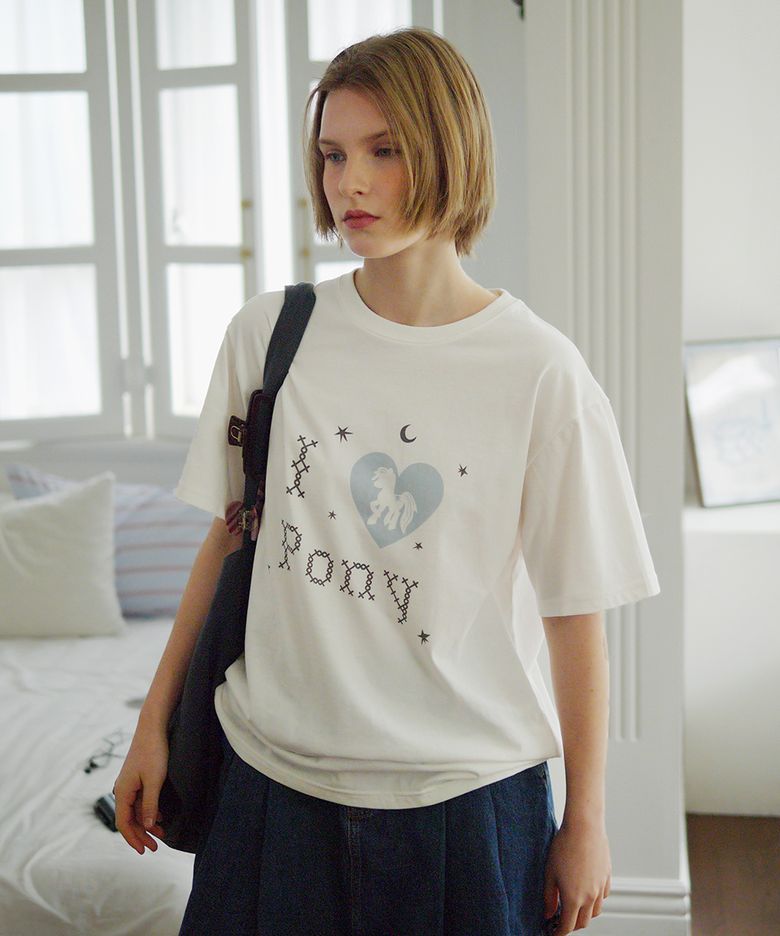 I LOVE PONY GRAPHIC HALF-TOP (WHITE)