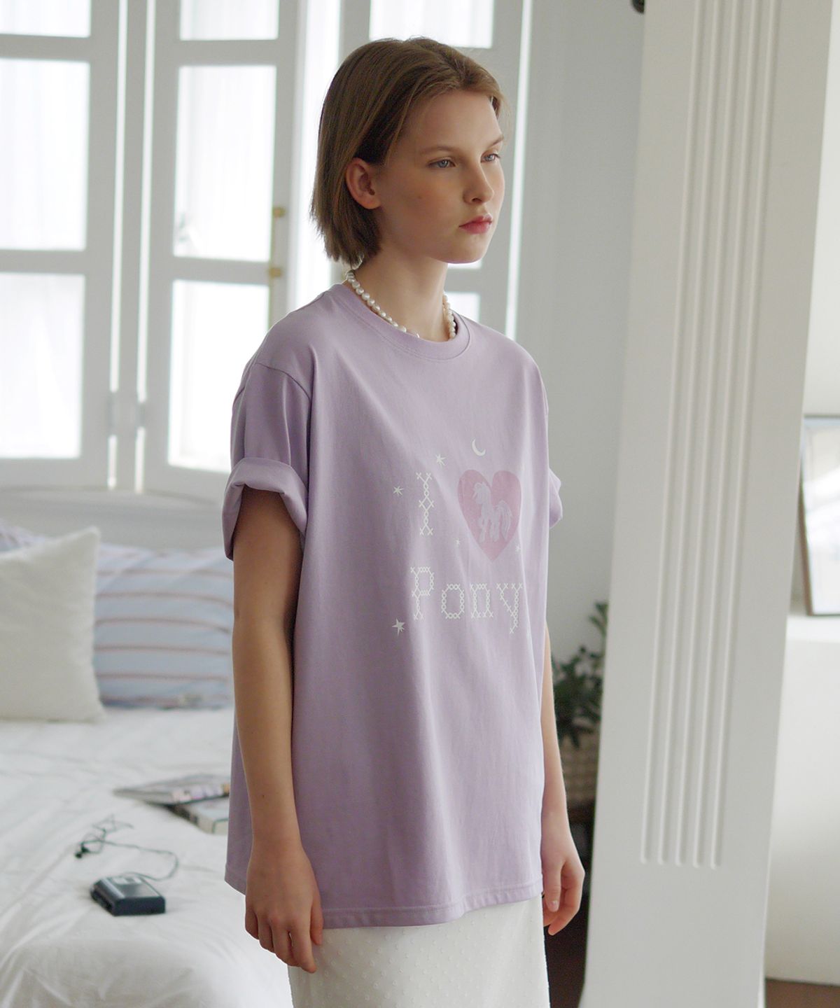 애프터아워즈(AFTERHOURS) I LOVE PONY GRAPHIC HALF-TOP (PURPLE)