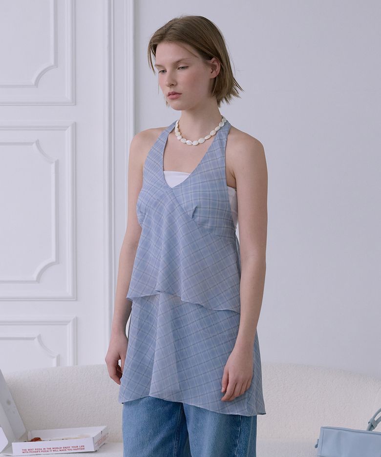 CHIFFON LAYERED HALTER DRESS (BLUE)