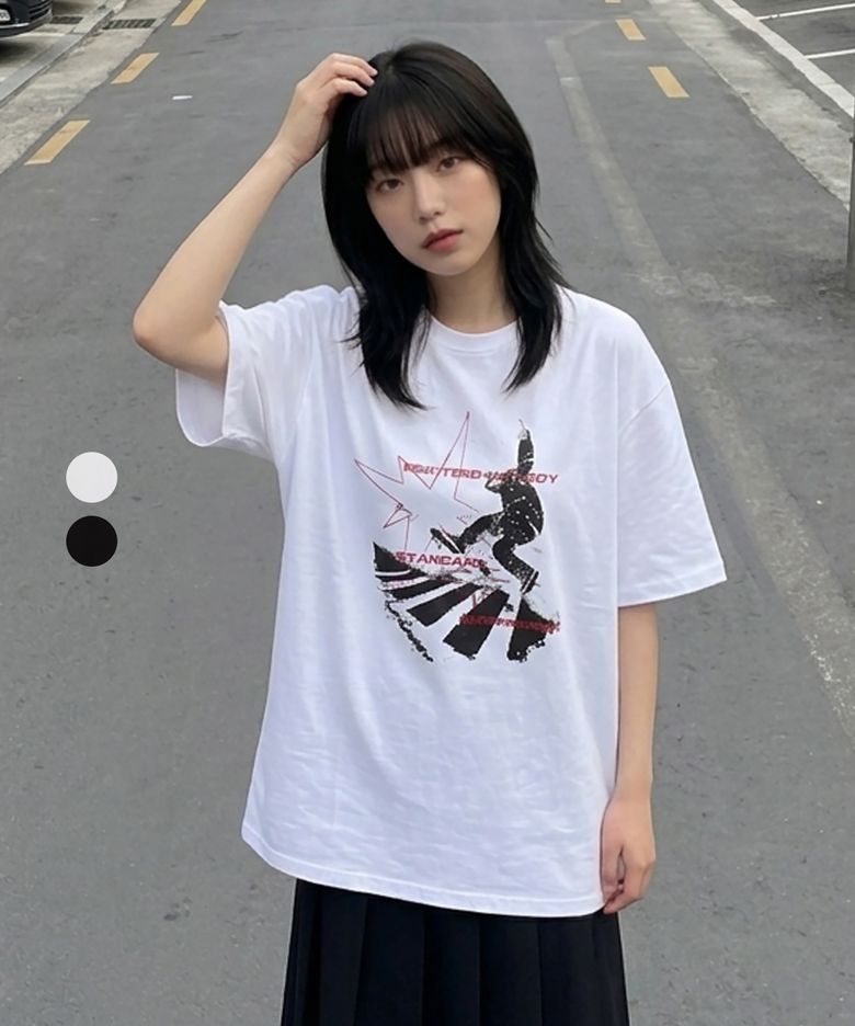 87-STAN320 스케이트보드 보이 크랙 솔리드 반팔 티셔츠 (2color)