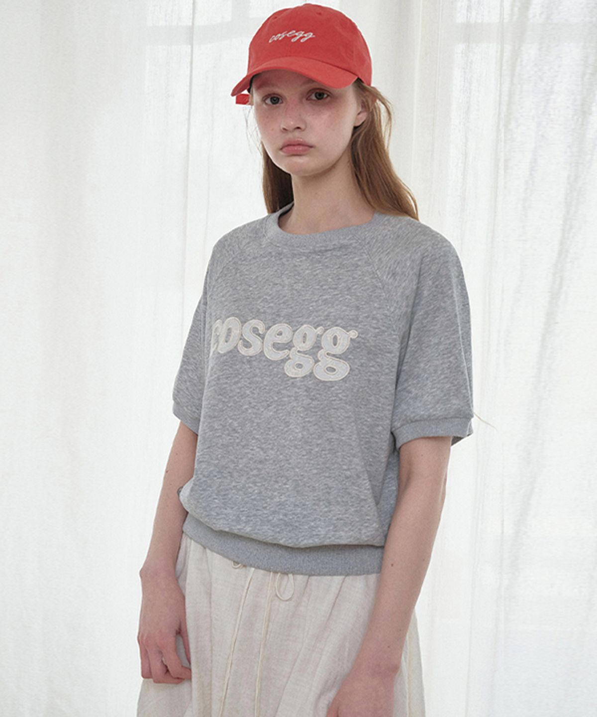 코스에그(COSEGG) 레이스 로고  하프 스웻셔츠_EHTS6275 (멜란지그레이)