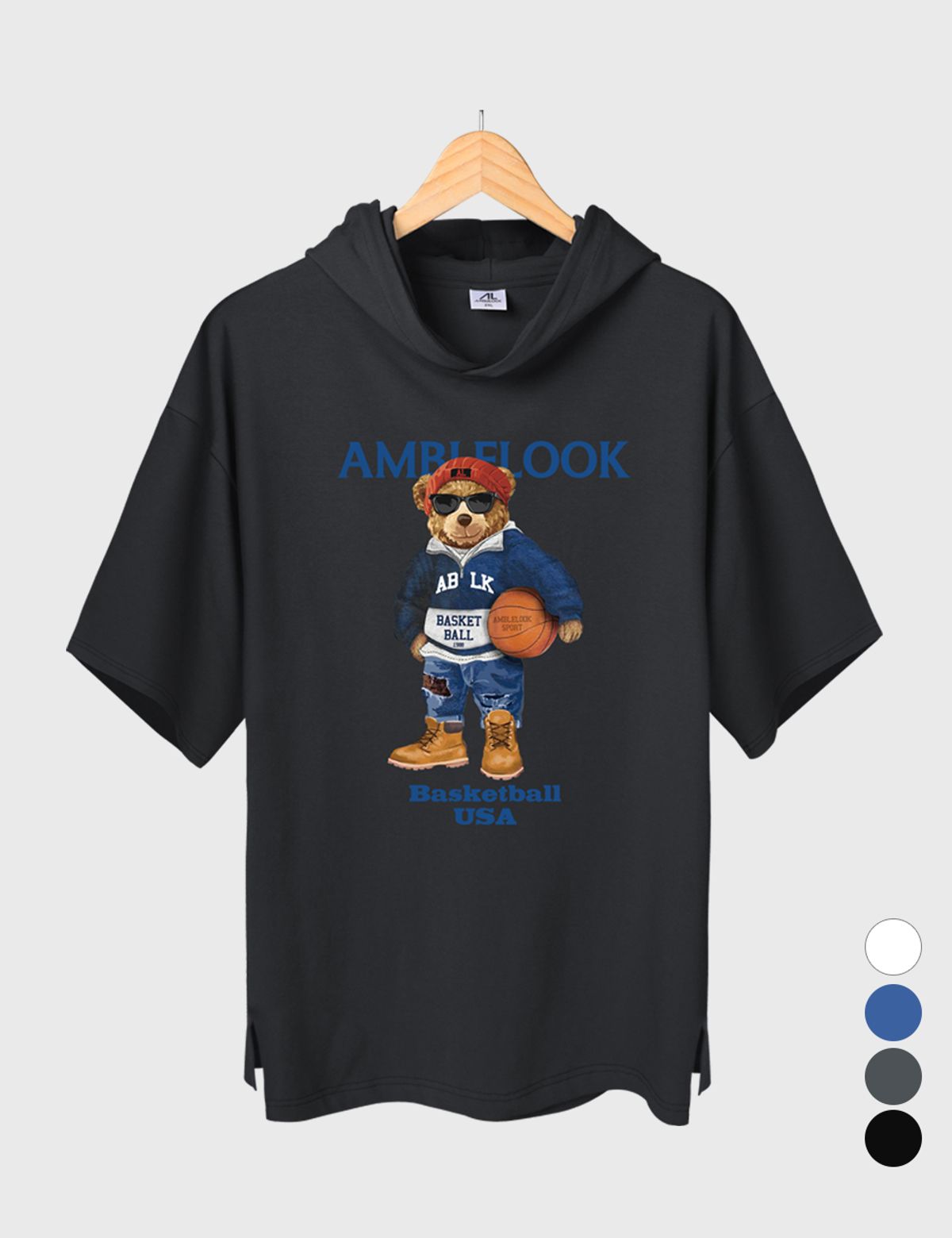 엠블룩(AMBLELOOK) 프리미엄 면스판 후드반팔티 Basketball (4color)