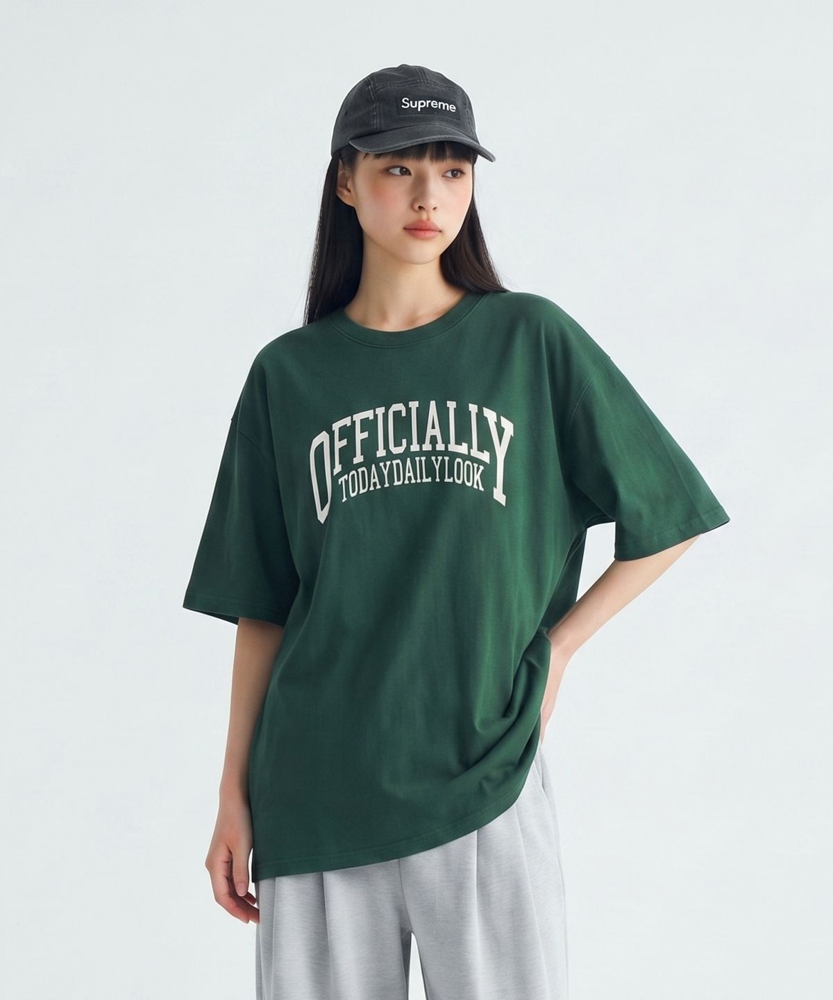오티디(OTD) 컬리지레터링 오버핏 반팔 티셔츠 그린