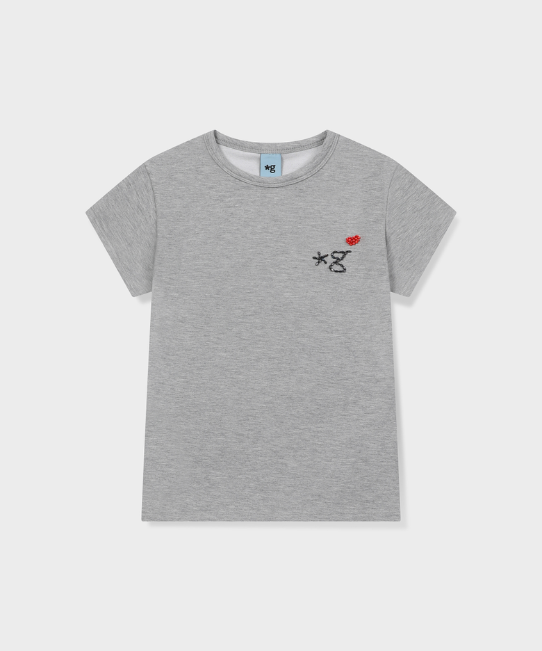 BEADED LOGO T-SHIRT (MELANGE GREY)_G26BWJTS01