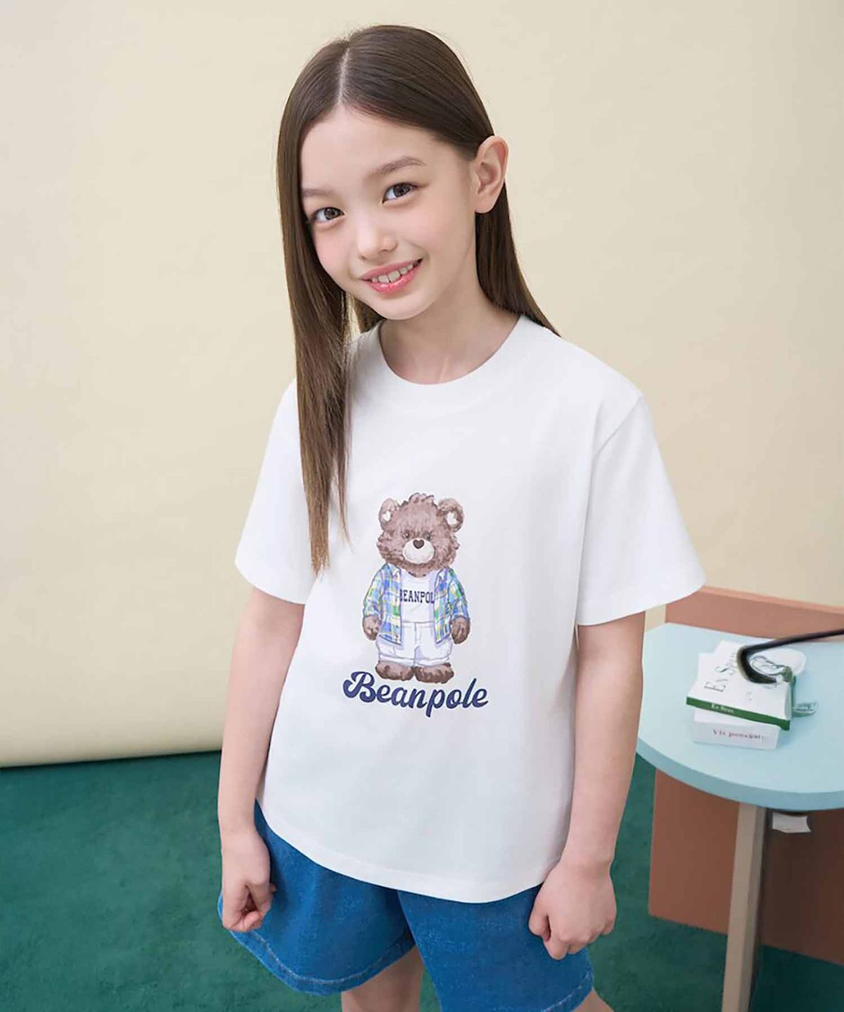 빈폴 키즈(BEANPOLE KIDS) 곰돌이 달이 그래픽 반소매 티셔츠  아이보리 (BI6542U010)