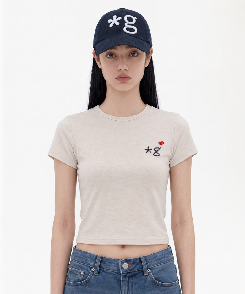 BEADED LOGO T-SHIRT (BEIGE)_G26BWJTS01